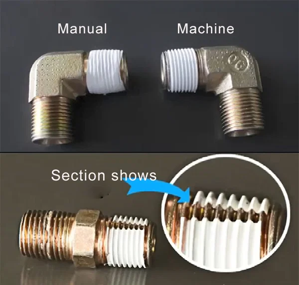 파이프 나사, PTFE 테이프 포장기, 파이프 나사, 테프론 테이프 포장기, 밸브 피팅, 테프론 테이프 포장기, 나사 조인트, PTFE 테이프 포장기, 배관 피팅, 테프론 테이프 포장기, 정수기 커넥터, 테프론 테이프 포장기, 작동유 파이프 피팅의 샘플 표시 